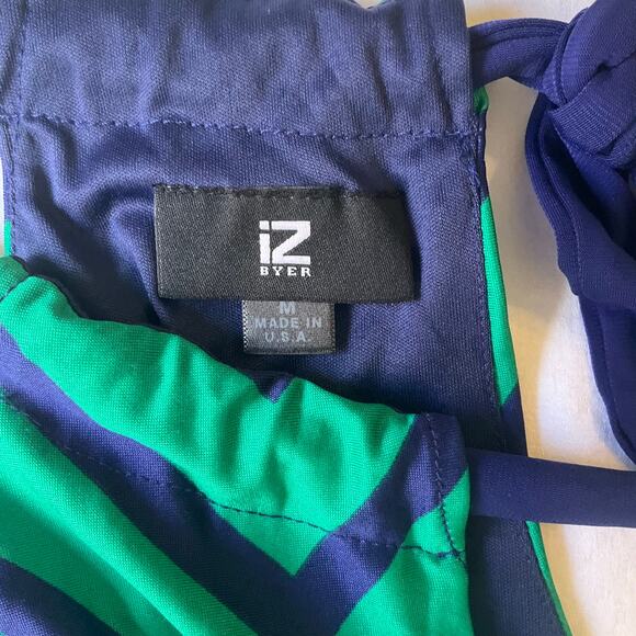 Iz Byer Women Maxi Dress size M Sleeveless Halter V-cut Stretchy Green & Blue - Picture 6 of 9